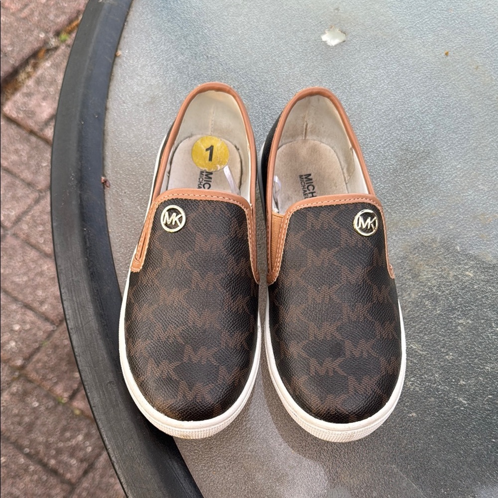 Michael Kors Brown and White Sneakers with Signature Pattern